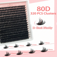 80D Faux Mink Eyelashes 320 Cluster 0.07mm D Curled 9